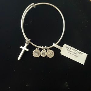 Alex and Ani Cross Charm Bangle Rafaelian Silver